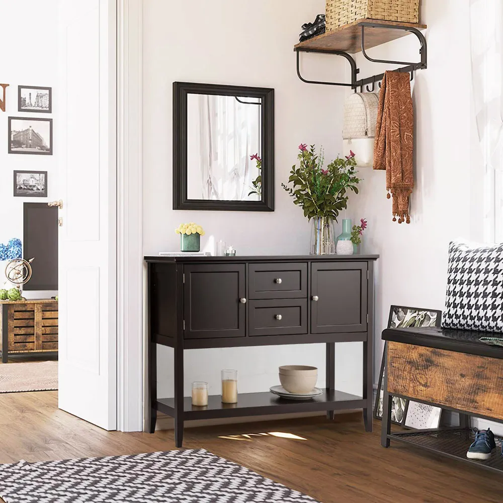 2 Drawer 2 Door Buffet Table with Shelf - Brown, Wood