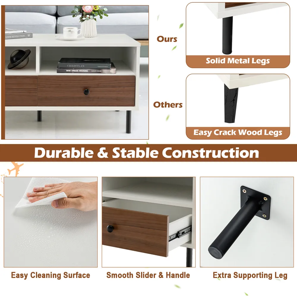 2 Drawer 2 Shelf Coffee Table - White