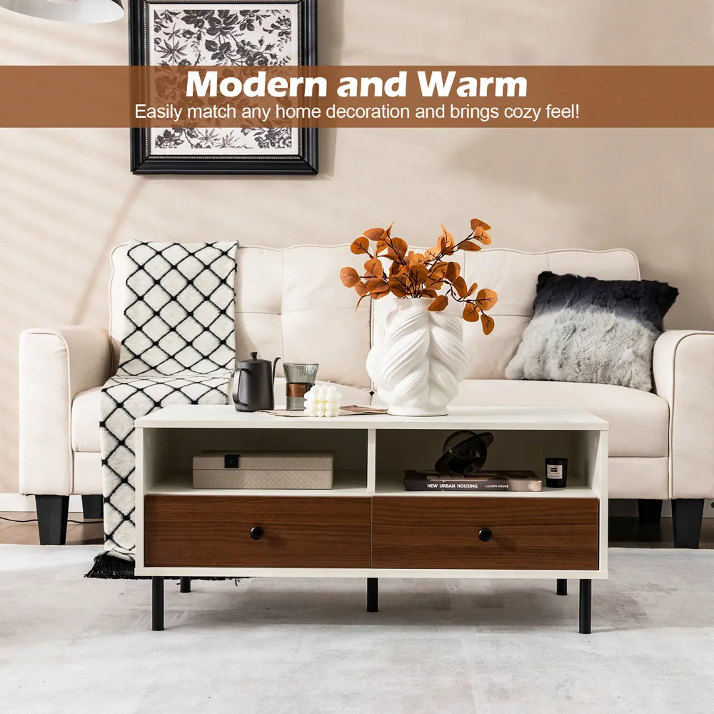 2 Drawer 2 Shelf Coffee Table - White