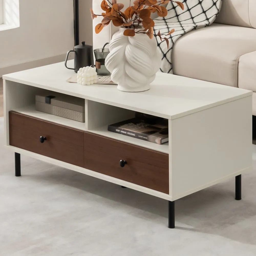 2 Drawer 2 Shelf Coffee Table - White