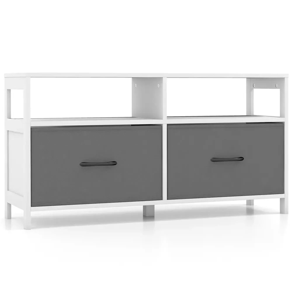 2 Drawer 2 Shelf TV Unit with Fabric Storage - White