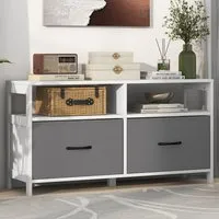 2 Drawer 2 Shelf TV Unit with Fabric Storage - White
