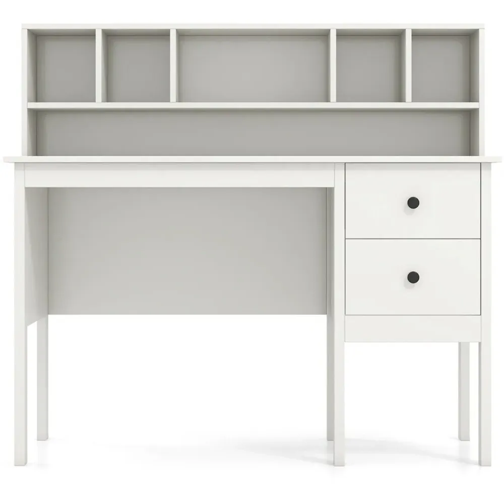 2 Drawer 6 Shelf Computer Desk with Power Outlet - White