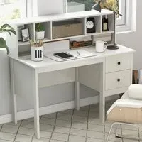 2 Drawer 6 Shelf Computer Desk with Power Outlet - White