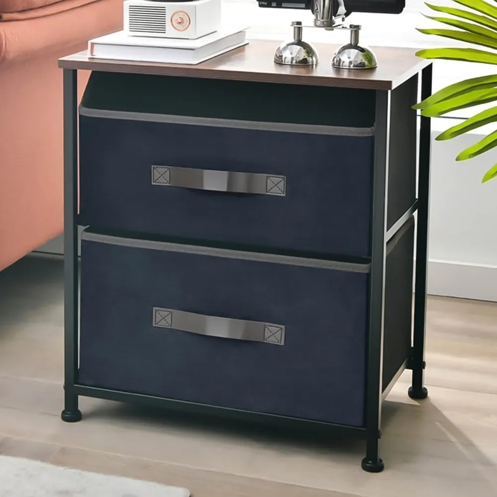 2 Drawer Bedside Table - Brown, Fabric image