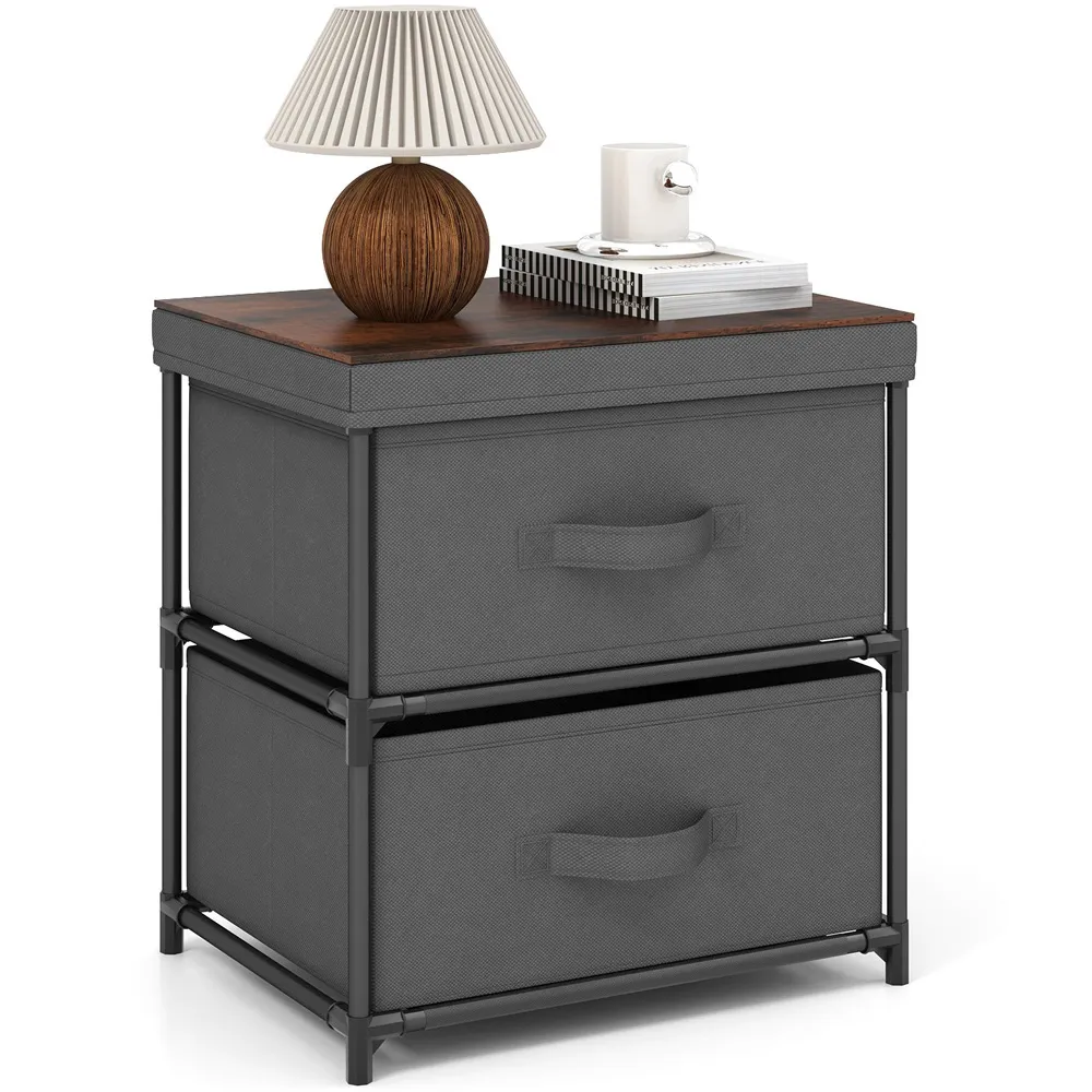 2 Drawer Bedside Table with Removable Lid - Grey