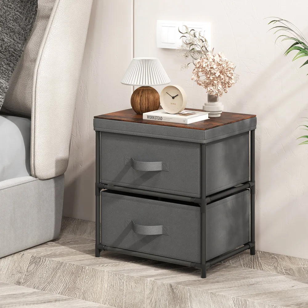 2 Drawer Bedside Table with Removable Lid - Grey