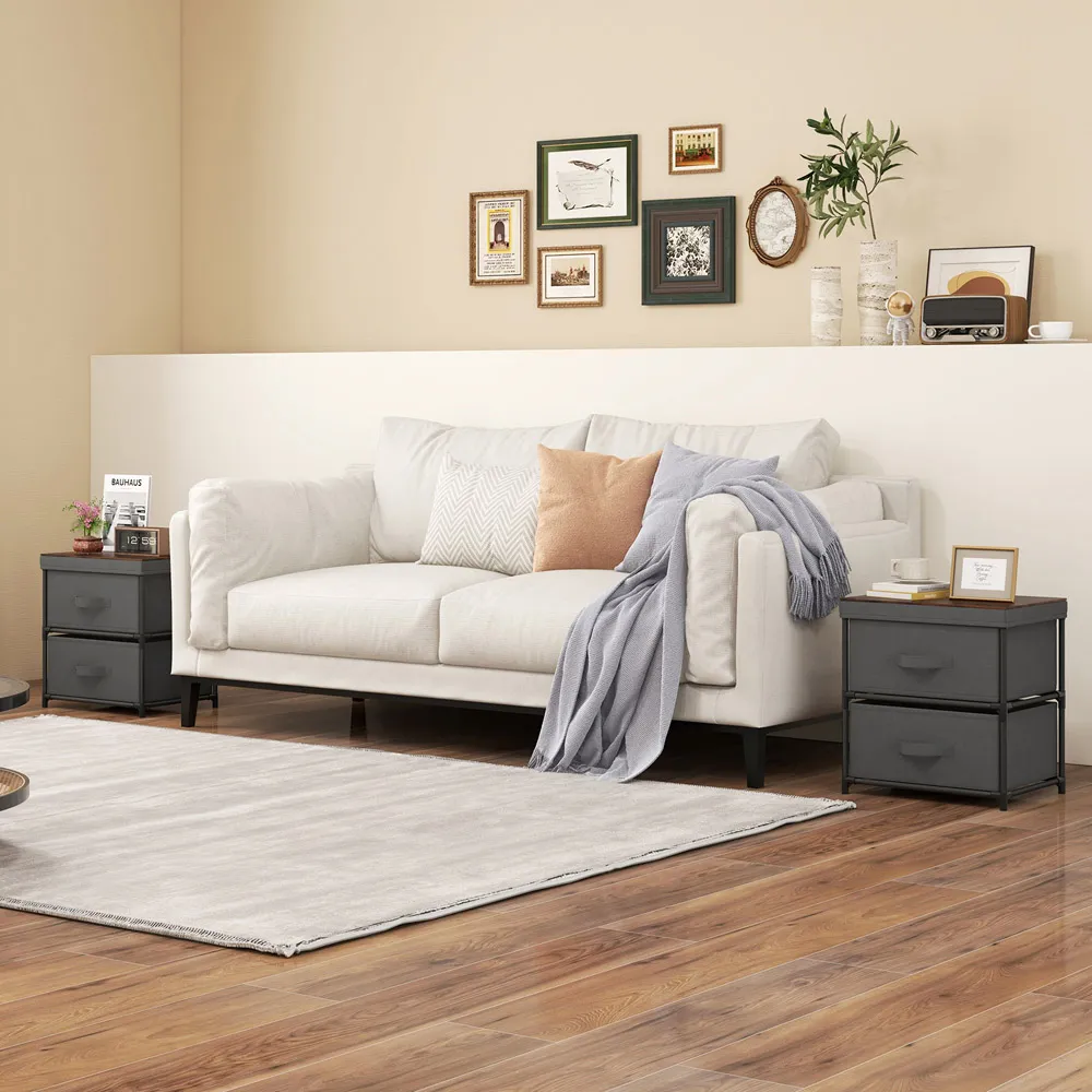 2 Drawer Bedside Table with Removable Lid - Grey