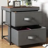 2 Drawer Bedside Table with Removable Lid - Grey