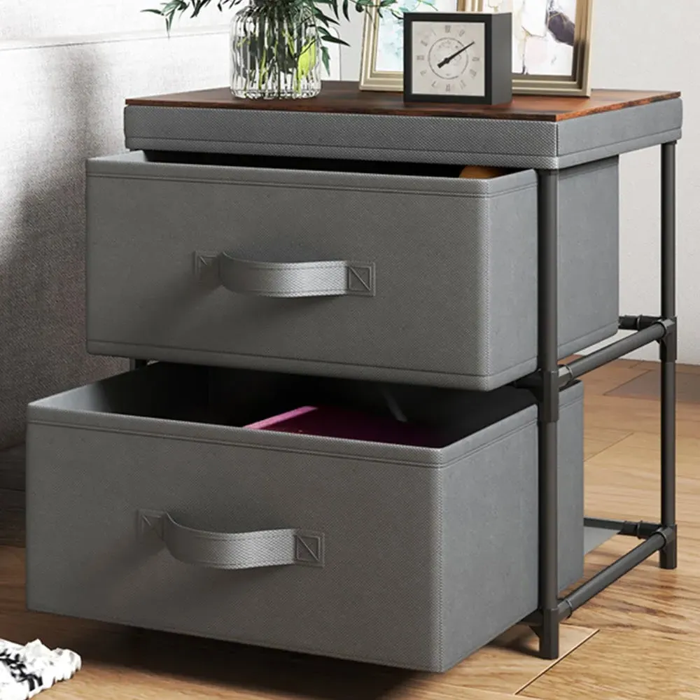 2 Drawer Bedside Table with Removable Lid - Grey image