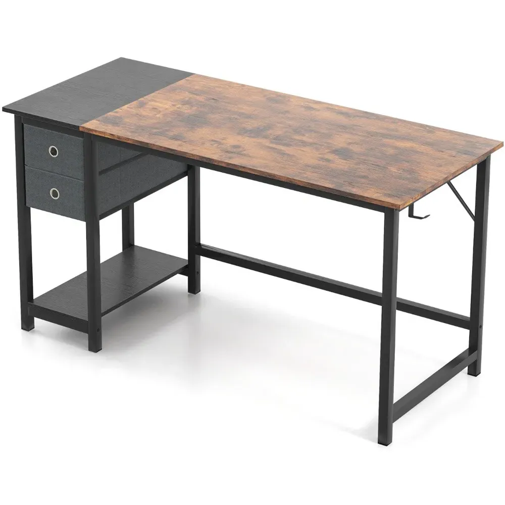 2 Drawer Computer Desk with Shelf - Brown