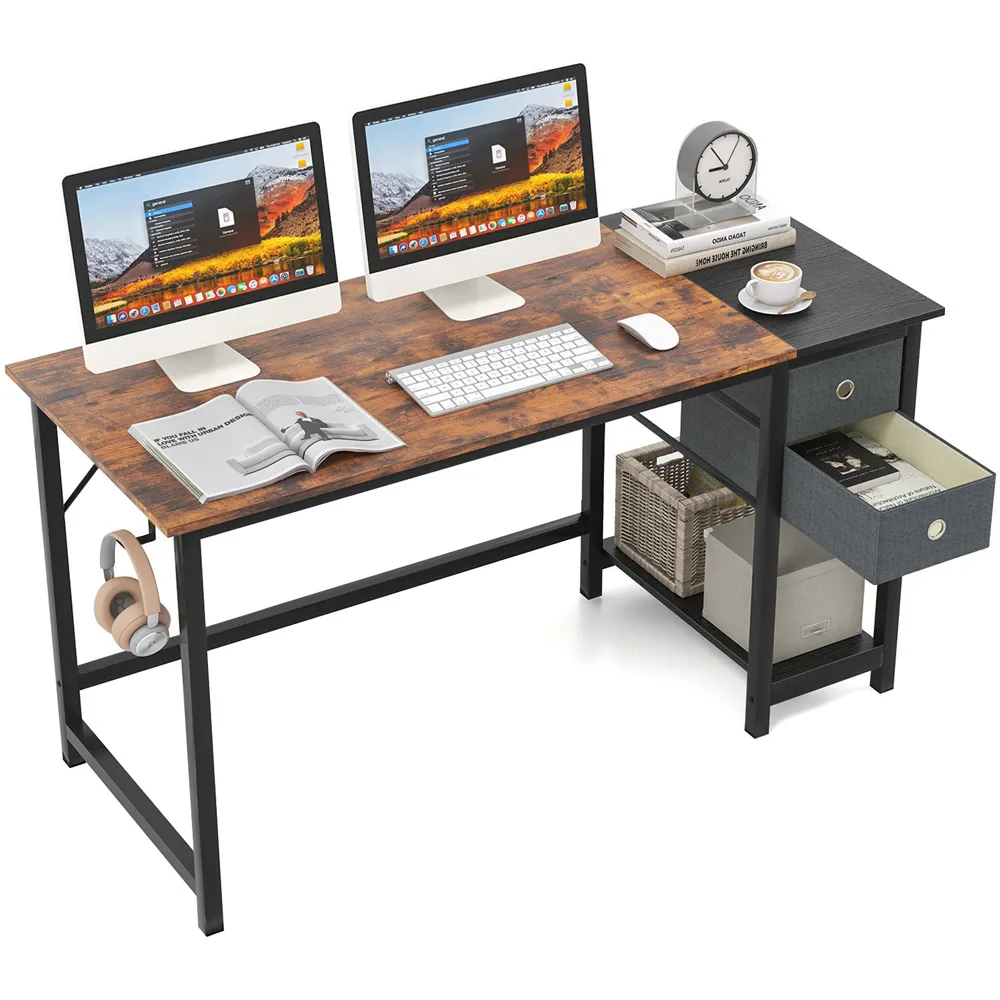 2 Drawer Computer Desk with Shelf - Brown