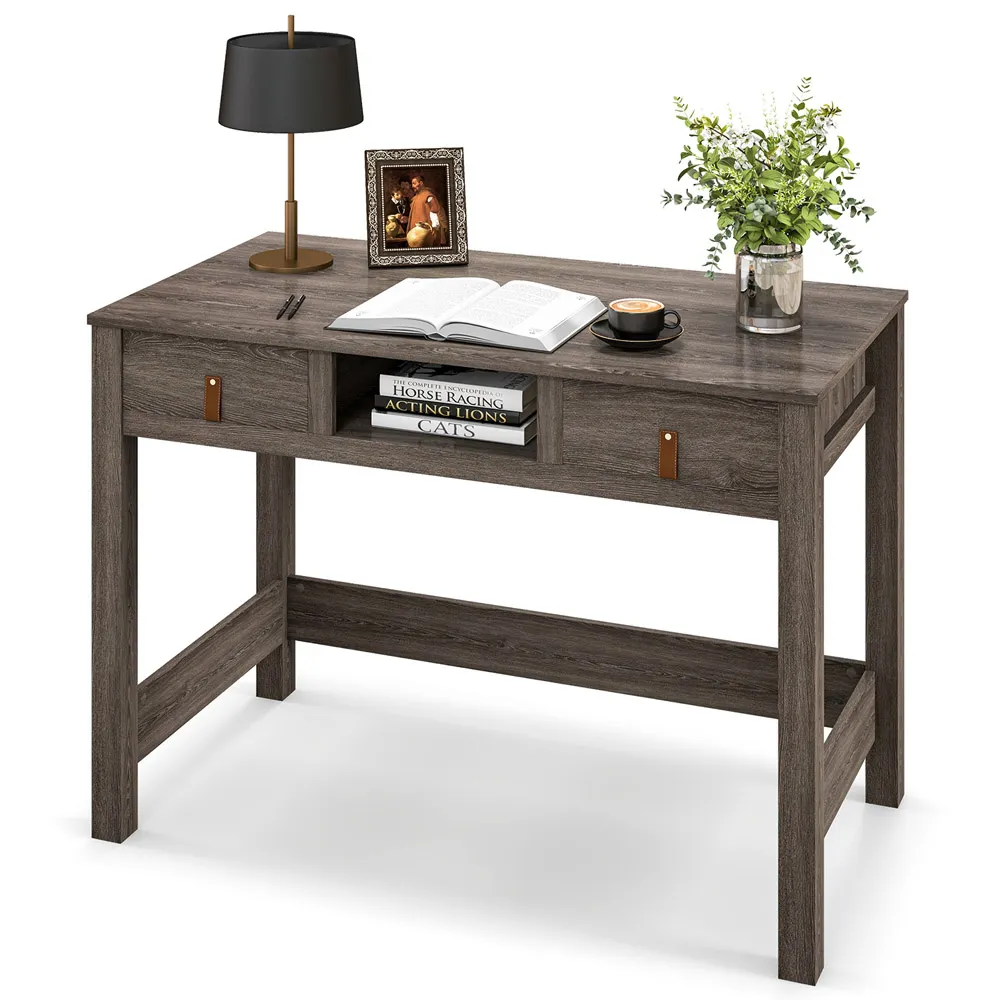 2 Drawer Computer Desk with Shelf - Oak