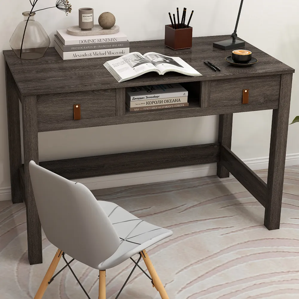 2 Drawer Computer Desk with Shelf - Oak