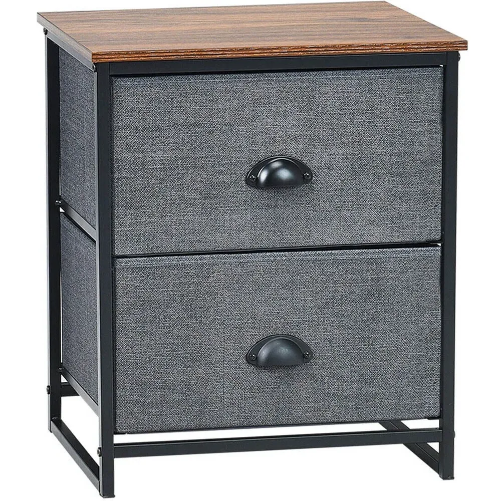 2 Drawer Fabric Nightstand Storage Cabinet - Black