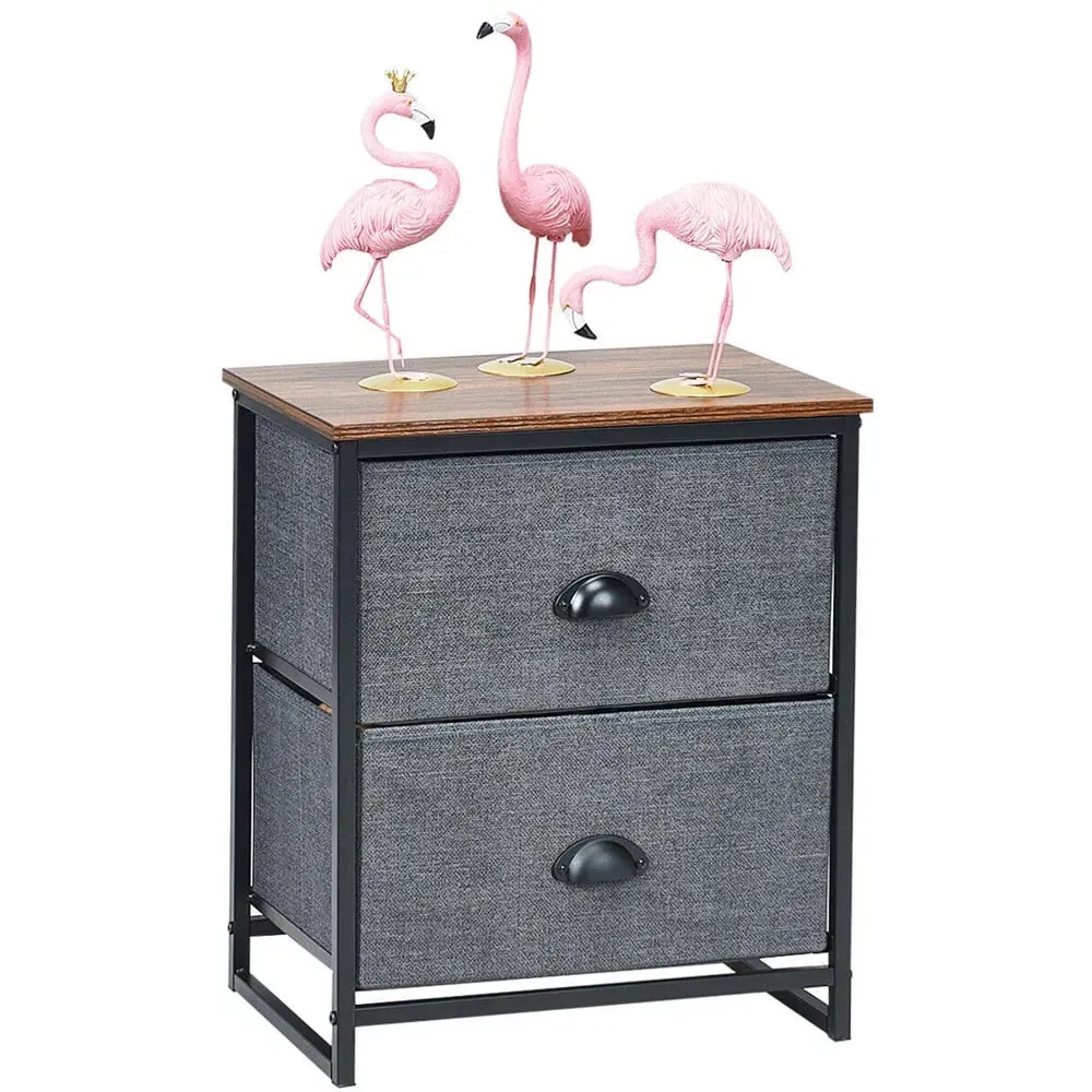 2 Drawer Fabric Nightstand Storage Cabinet - Black