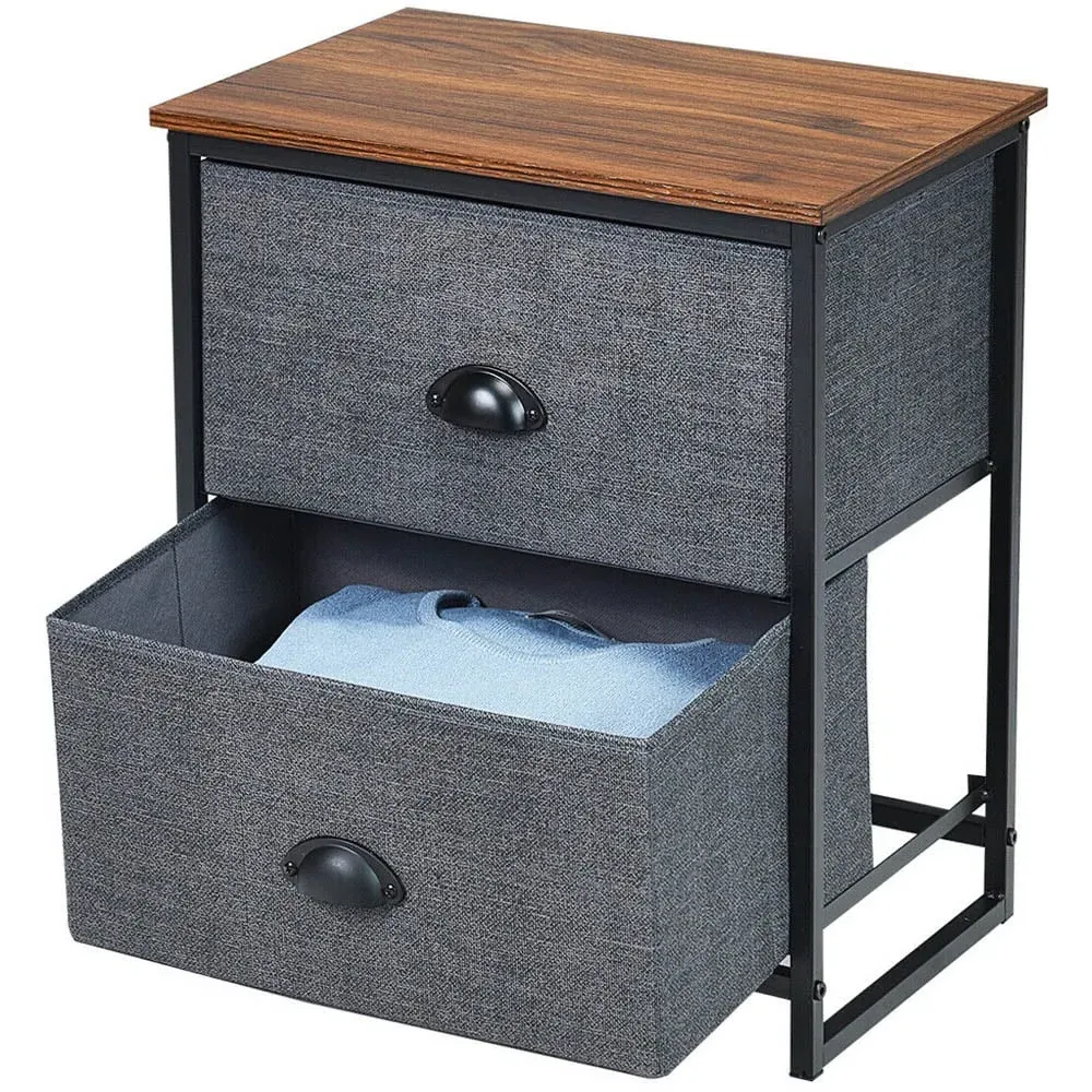 2 Drawer Fabric Nightstand Storage Cabinet - Black