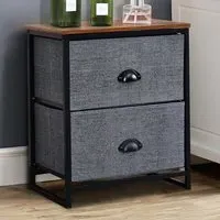 2 Drawer Fabric Nightstand Storage Cabinet - Black