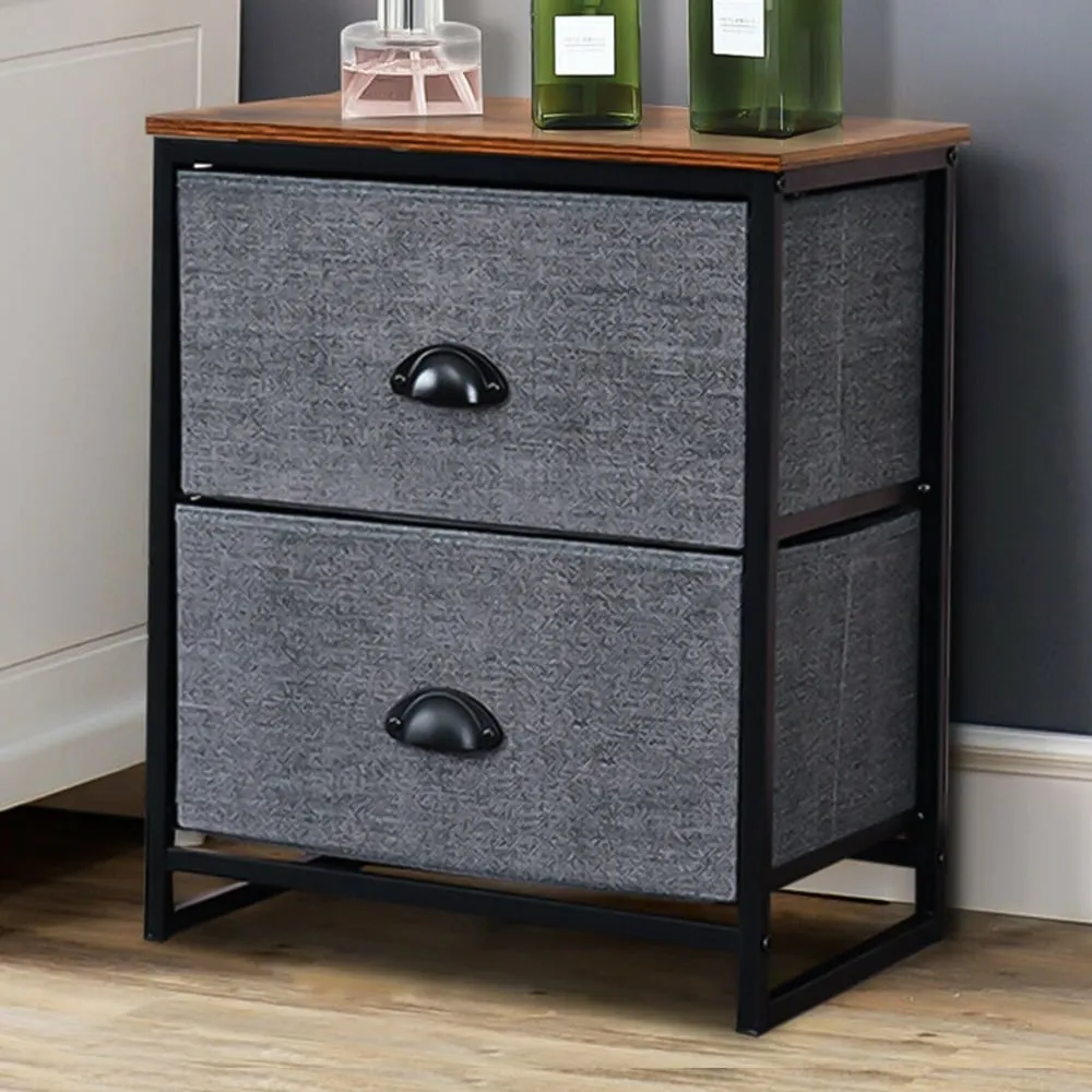 2 Drawer Fabric Nightstand Storage Cabinet - Black image