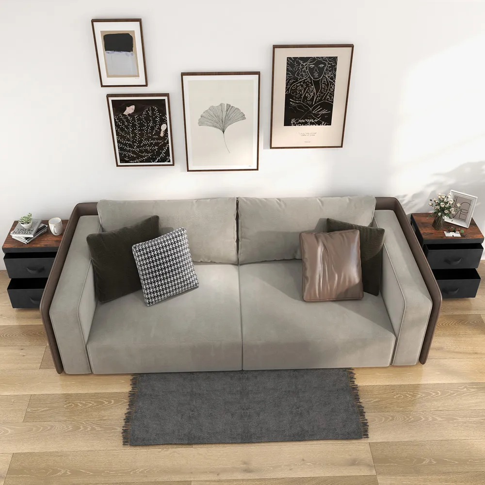 2 Drawer Fabric Nightstand with Removable Lid - Black