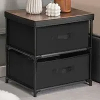 2 Drawer Fabric Nightstand with Removable Lid - Black