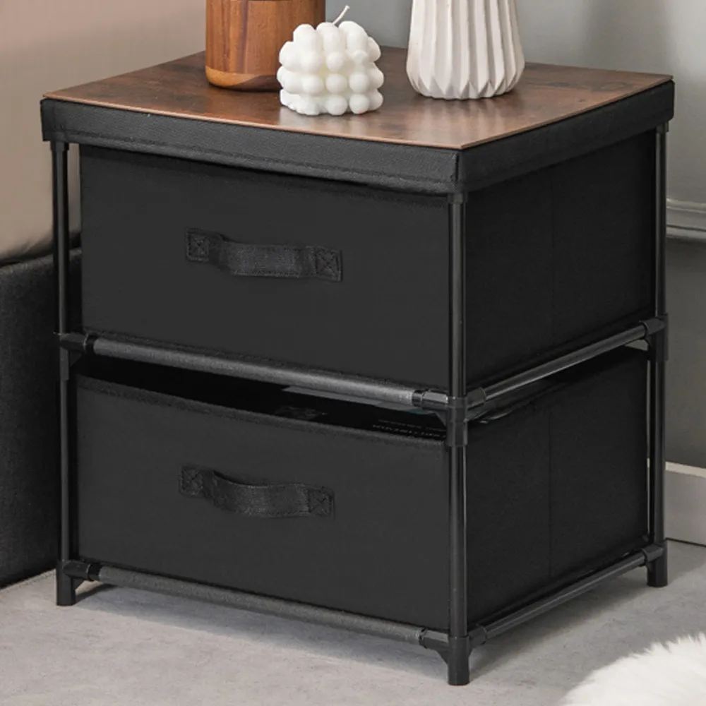 2 Drawer Fabric Nightstand with Removable Lid - Black image