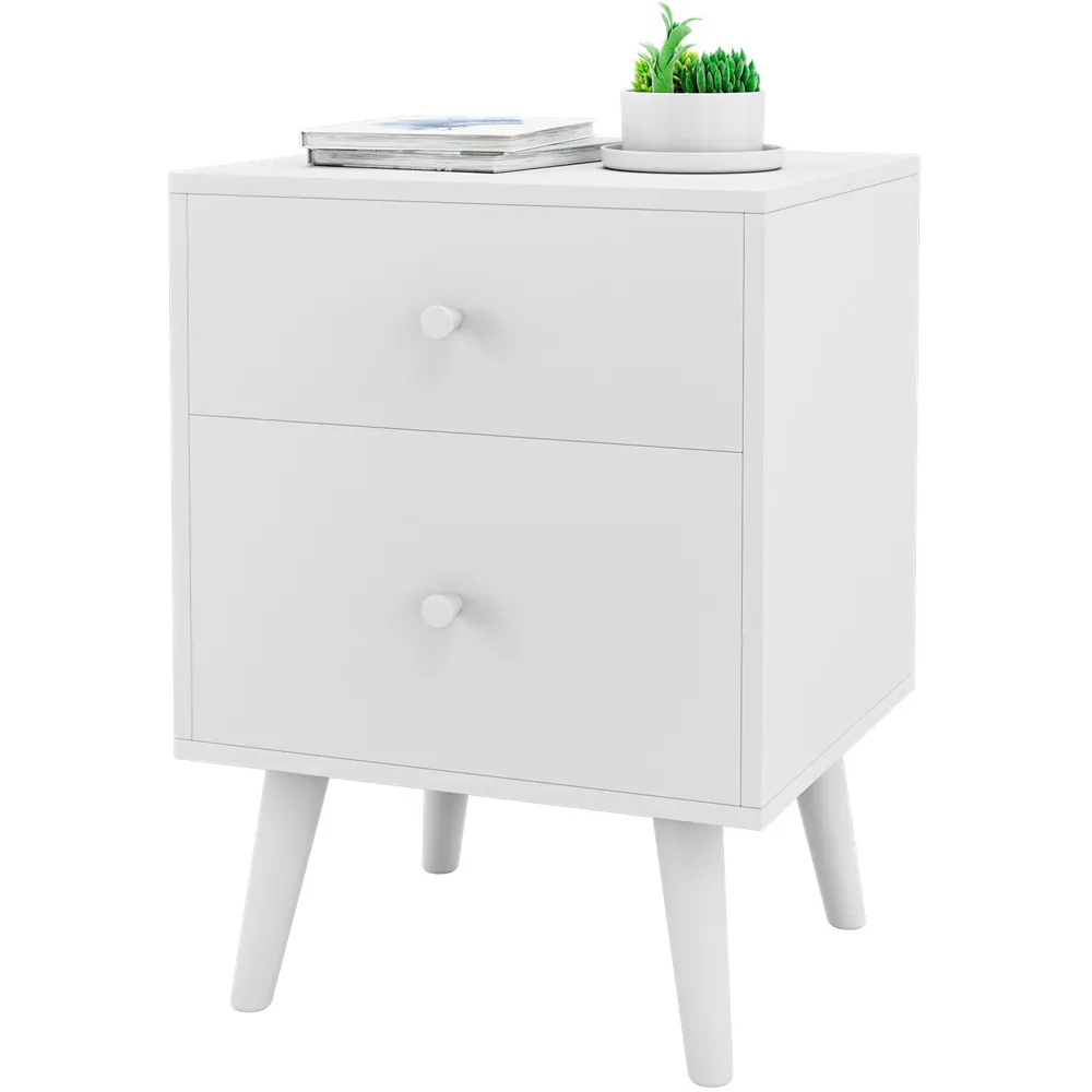 2 Drawer Nightstand - White, Rubber Wood