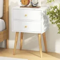 2 Drawer Nightstand with Solid Wood Legs - White