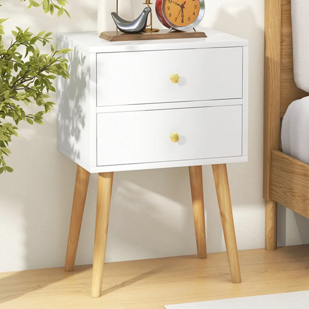 2 Drawer Nightstand with Solid Wood Legs - White image