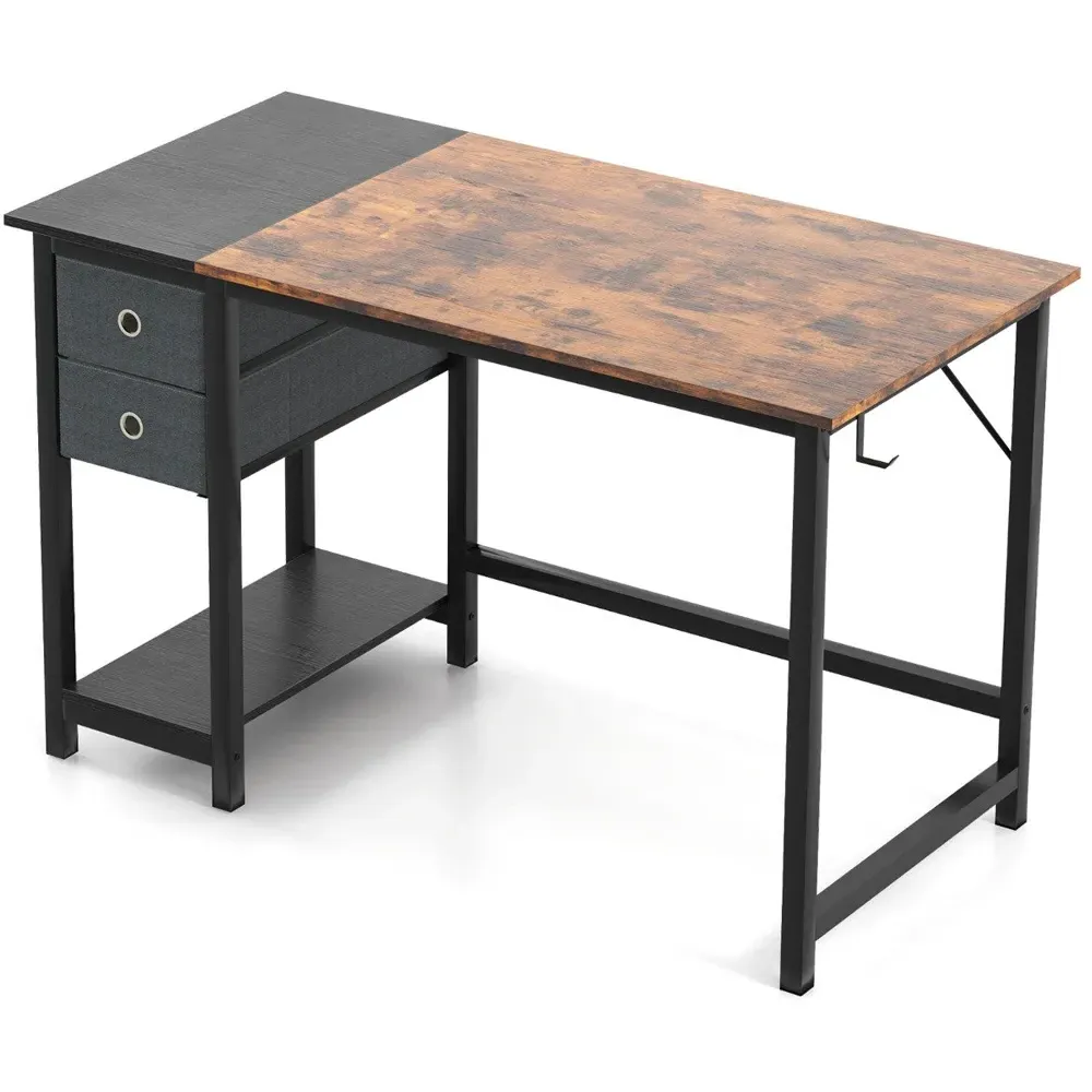 2 Drawer Office Desk with Hanging Hook - Brown