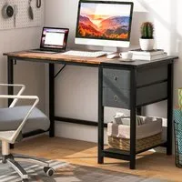 2 Drawer Office Desk with Hanging Hook - Brown