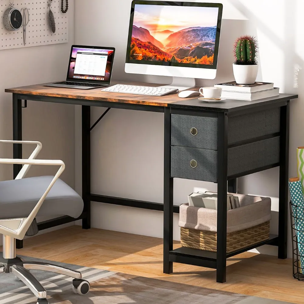 2 Drawer Office Desk with Hanging Hook - Brown