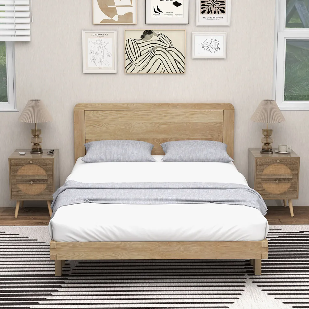 2 Drawer Rattan Bedside Table Set of 2 - Cream