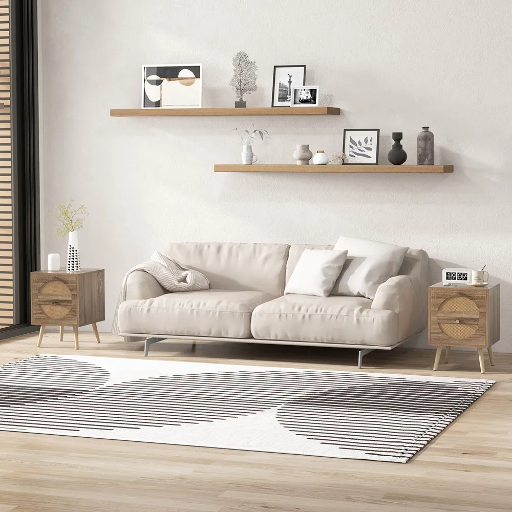 2 Drawer Rattan Bedside Table Set of 2 - Cream