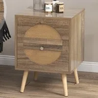 2 Drawer Rattan Bedside Table Set of 2 - Cream