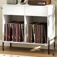 2 Drawer Record Player Stand with Power Outlet - White