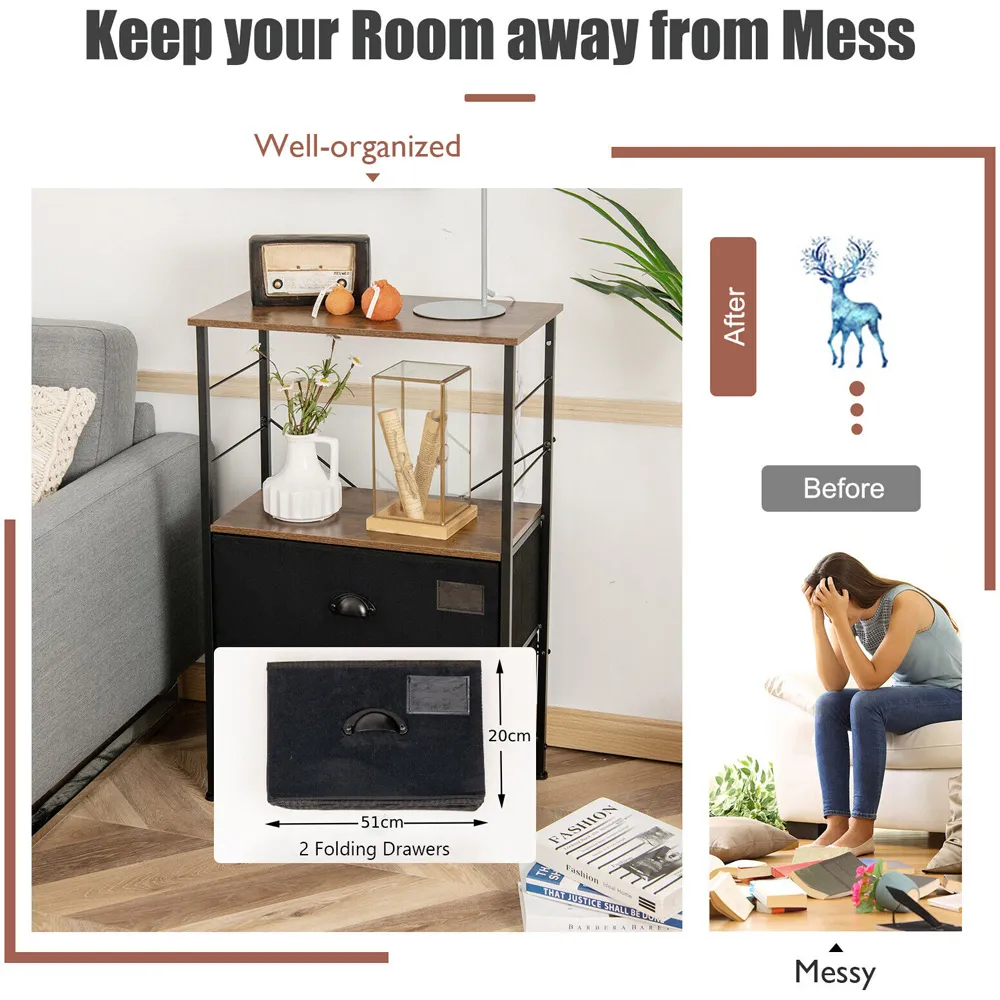 2 Drawer Single Shelf Storage Unit - Multi