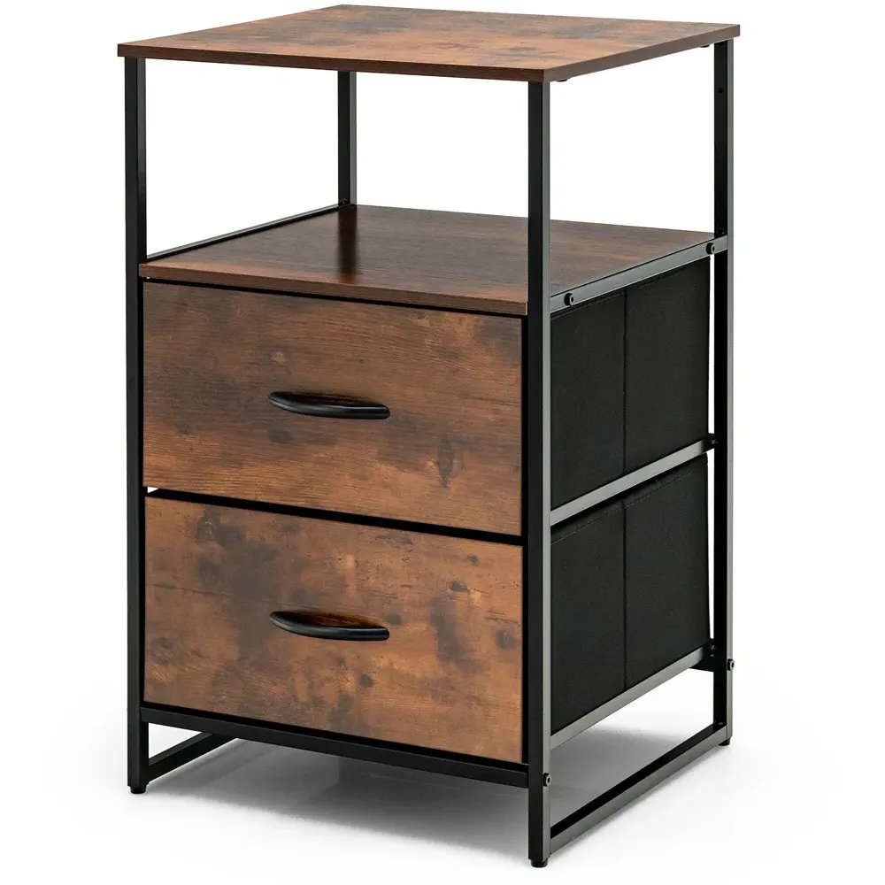 2 Drawer Single Shelf Storage Unit - Rustic Brown
