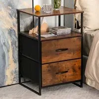 2 Drawer Single Shelf Storage Unit - Rustic Brown