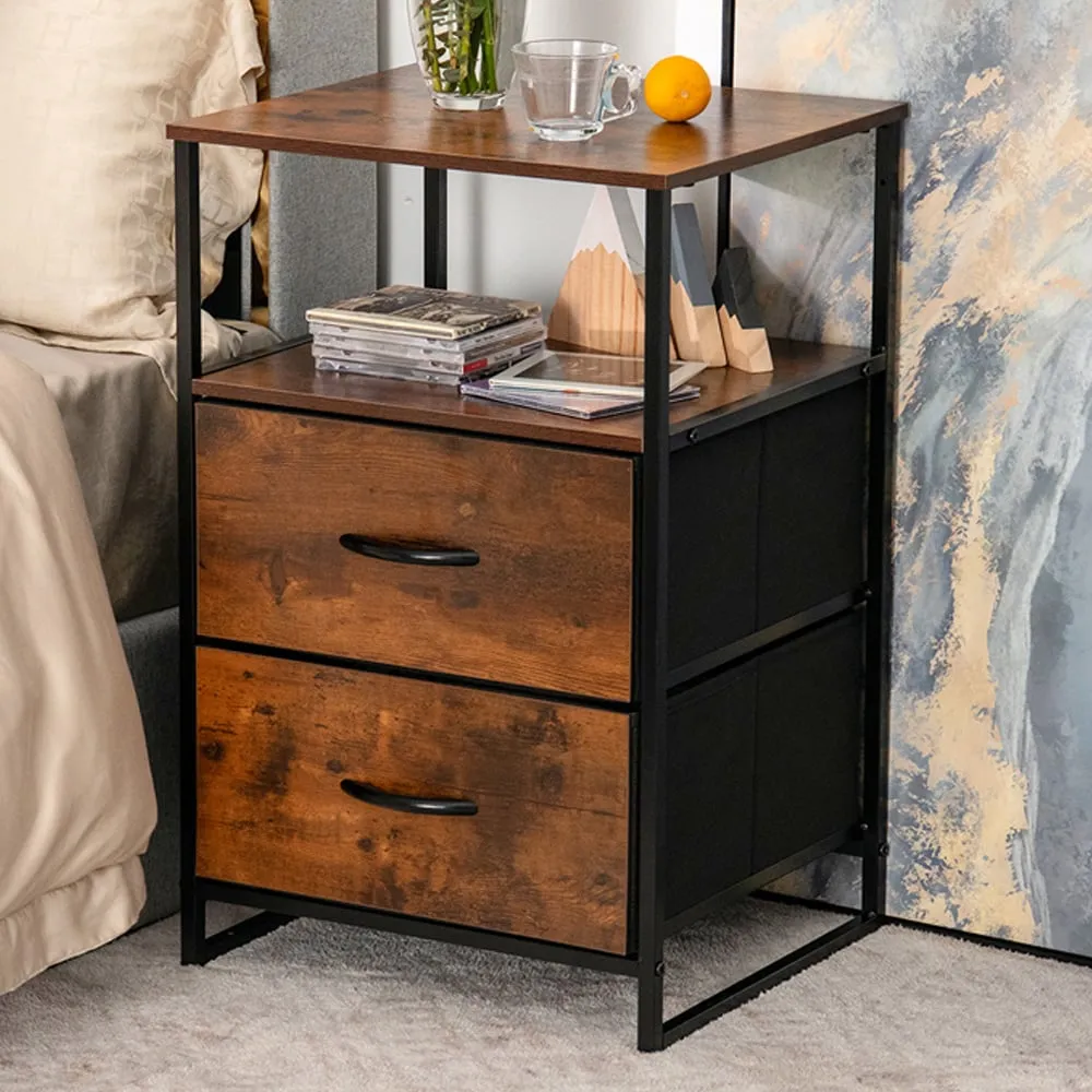 2 Drawer Single Shelf Storage Unit - Rustic Brown