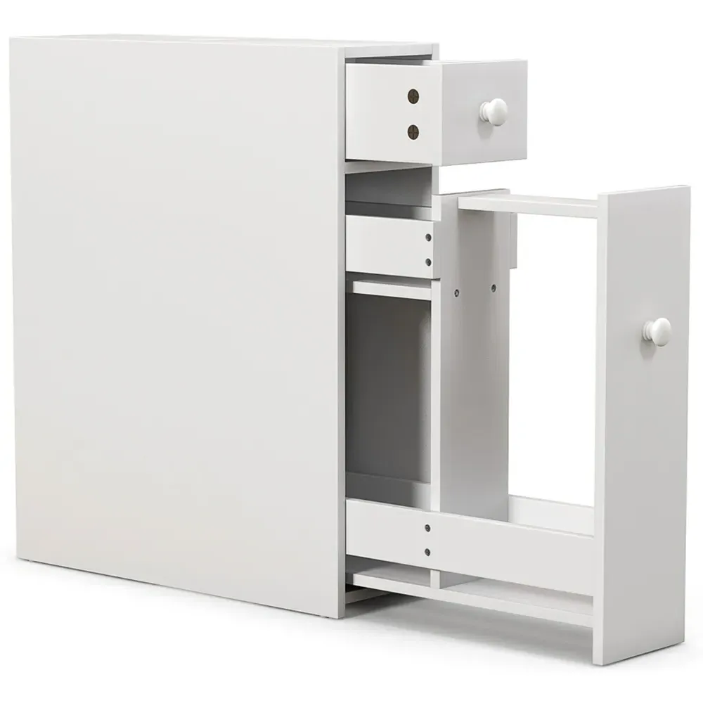 2 Drawer Slim Storage Cabinet with Flip Open Top - White