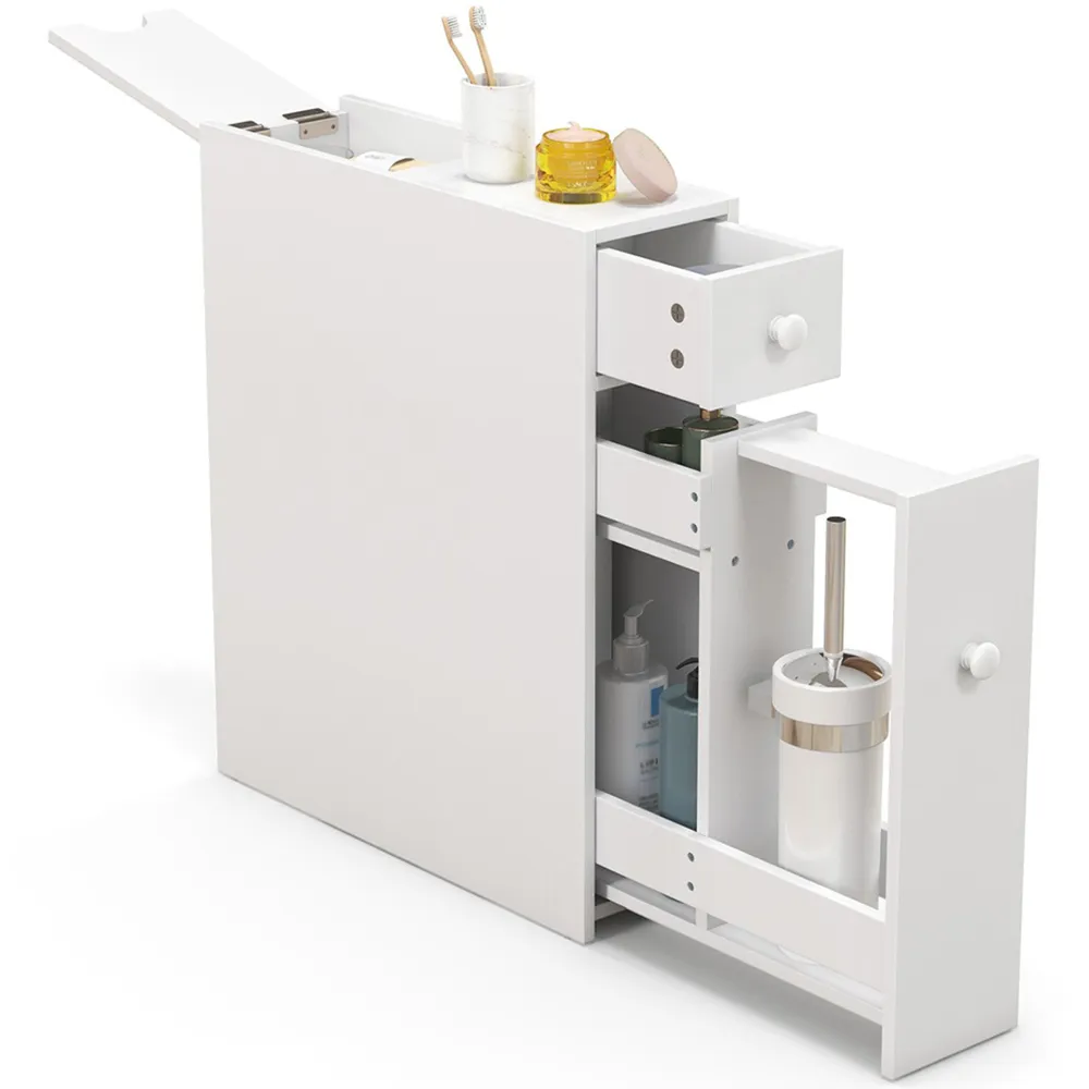 2 Drawer Slim Storage Cabinet with Flip Open Top - White