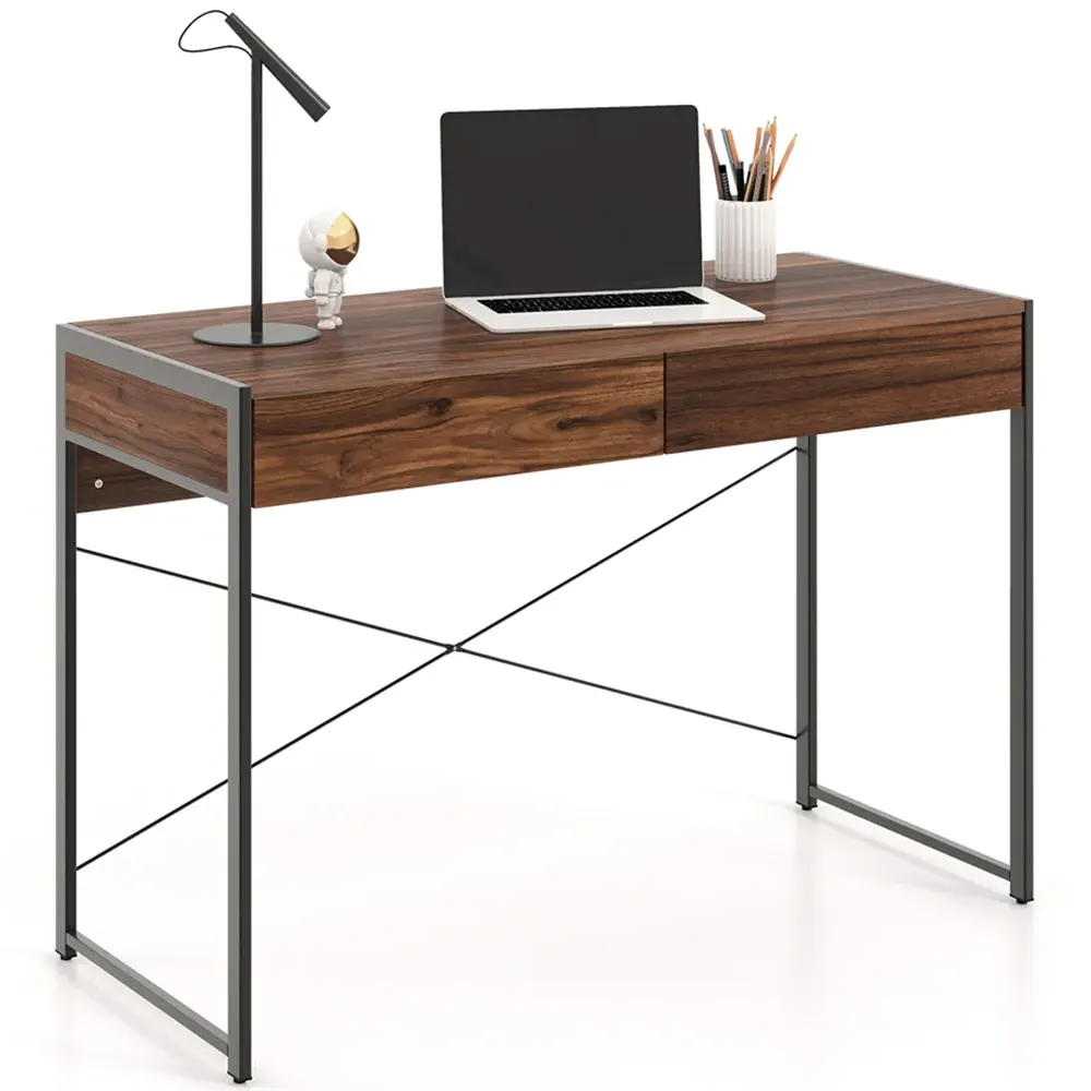 2 Drawer Wooden Computer Desk - Brown