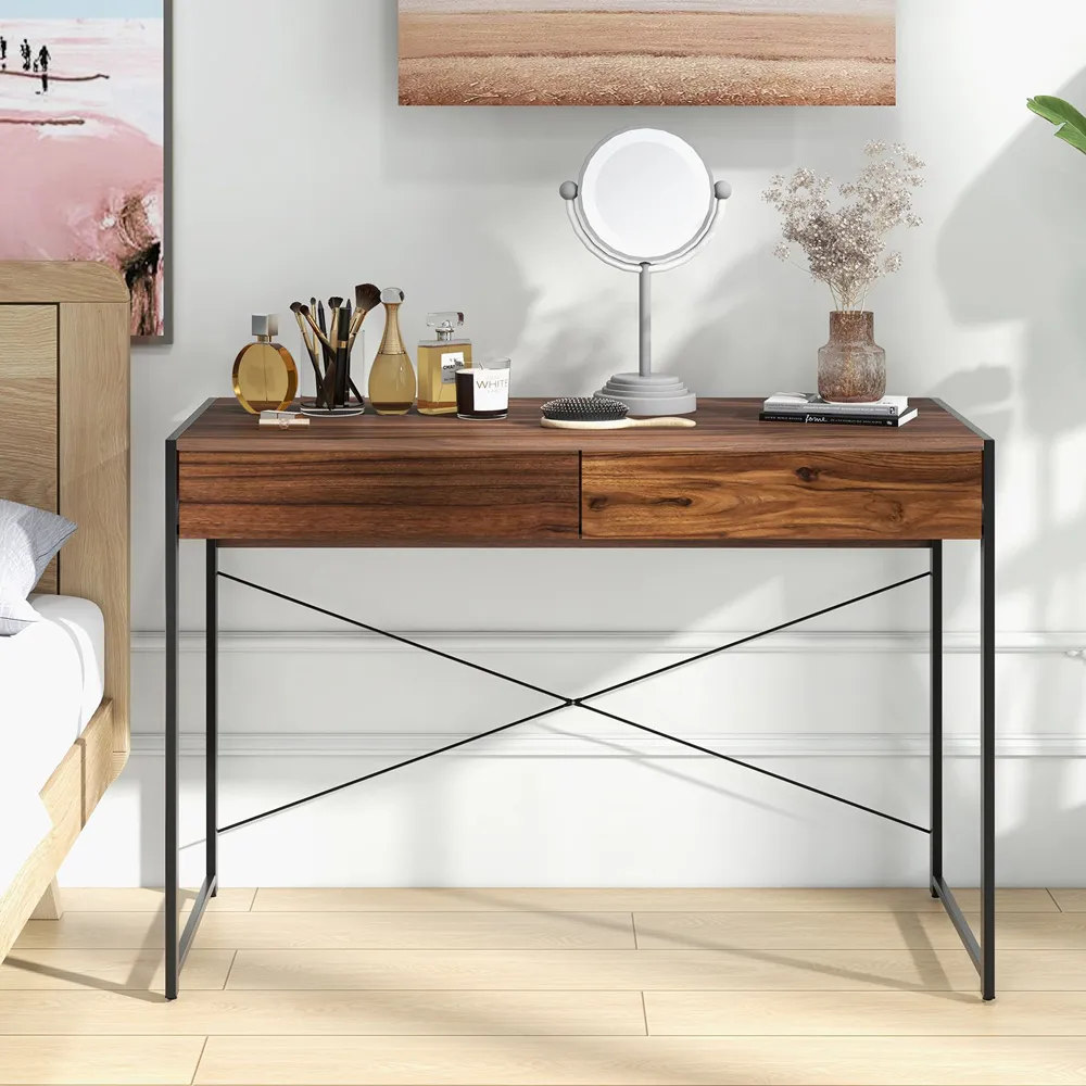 2 Drawer Wooden Computer Desk - Brown