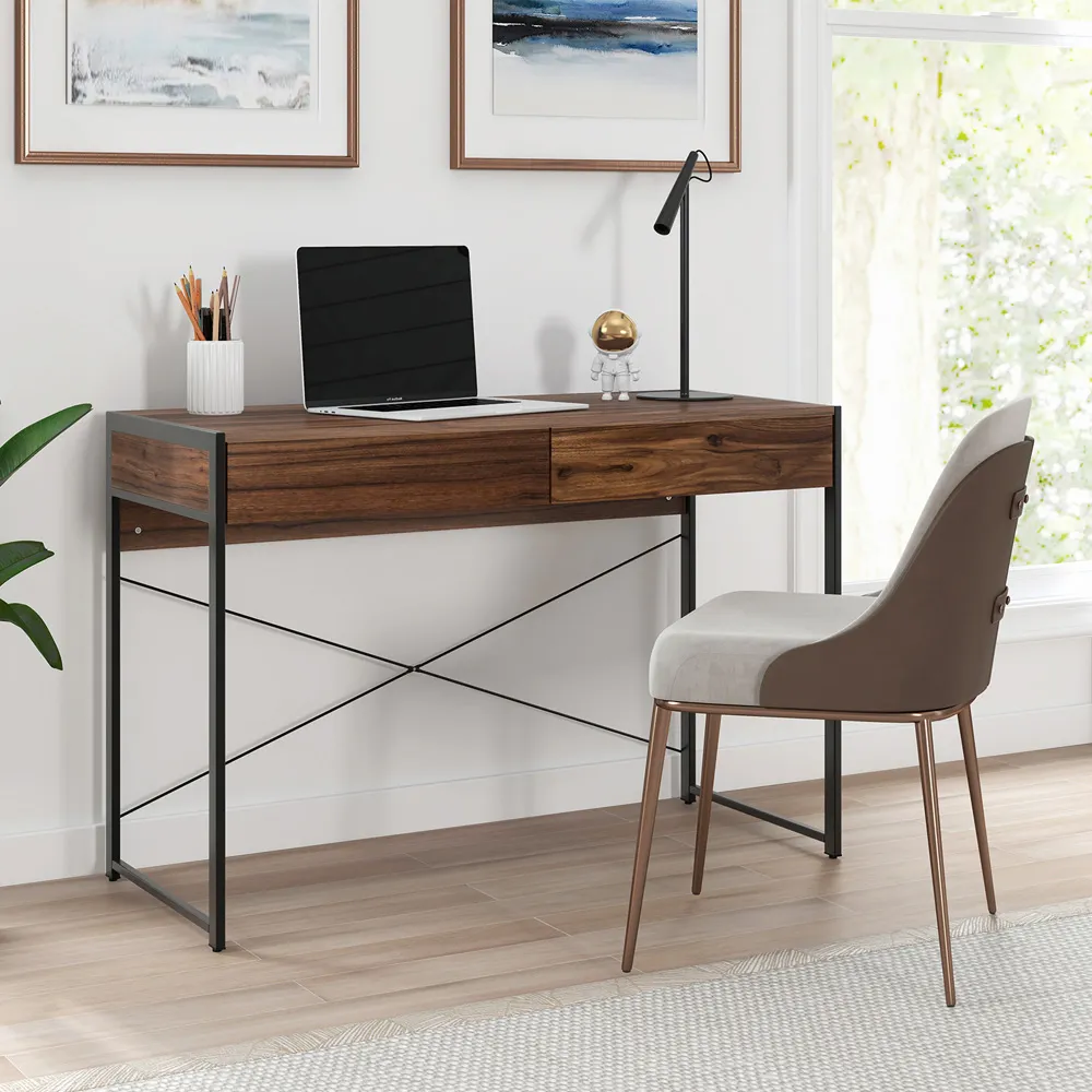 2 Drawer Wooden Computer Desk - Brown