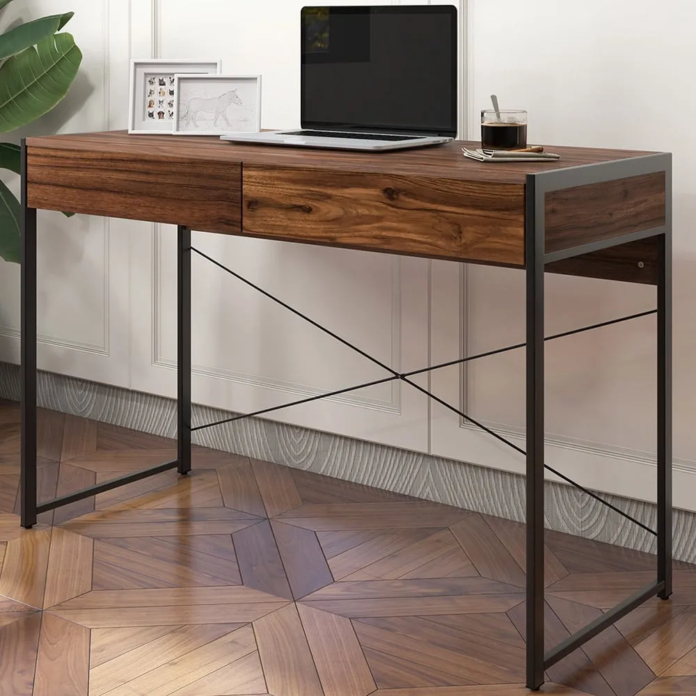 2 Drawer Wooden Computer Desk - Brown image