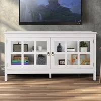 2 Glass Door TV Unit with Storage - White, Wood
