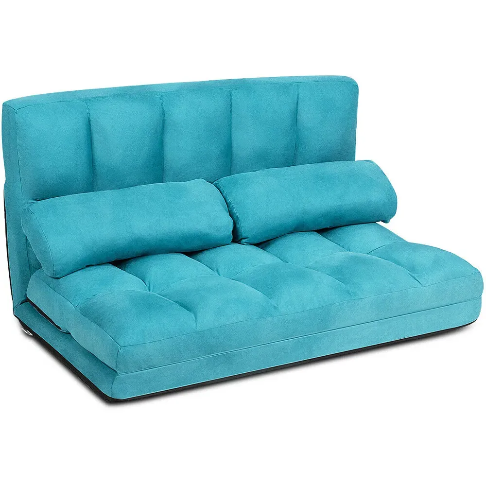 2 in 1 Folding Floor Sofa Bed with 2 Pillows - Navy, Suede