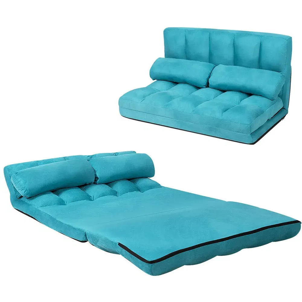 2 in 1 Folding Floor Sofa Bed with 2 Pillows - Navy, Suede