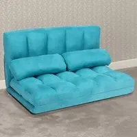 2 in 1 Folding Floor Sofa Bed with 2 Pillows - Navy, Suede